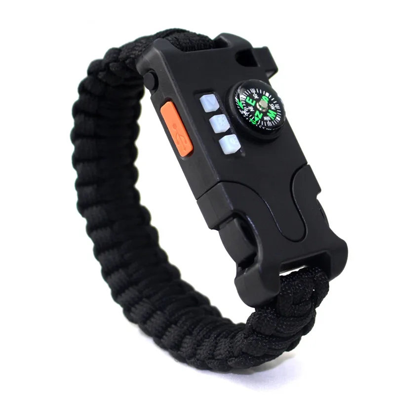 

7in1 Laser Flashlight Infrared With USB Data Cable Outdoor Mulitfunction Survival Paracord Bracelet Emergency Survival Tool