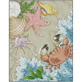 

Crab shells and waves patterns Counted Cross Stitch 11CT 14CT DIY Cross Stitch Kits Embroidery Needlework Sets home decor