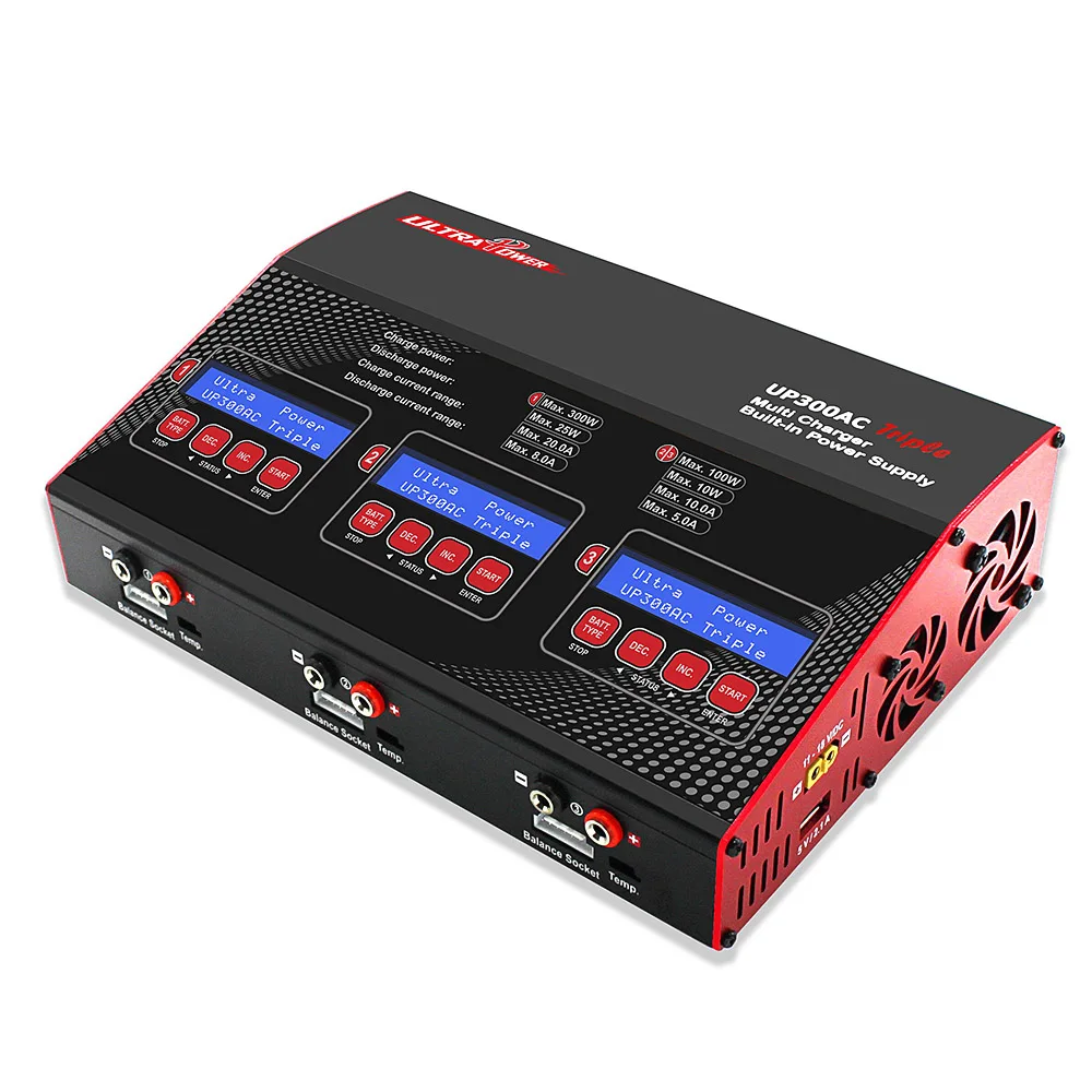 

UP300AC Triple 3Way 3* 100W High Power 1-6S LiIo LiPo LiFe LiHV NiCd NiMH Battery Balance Charger Discharger RC Drone Car Part
