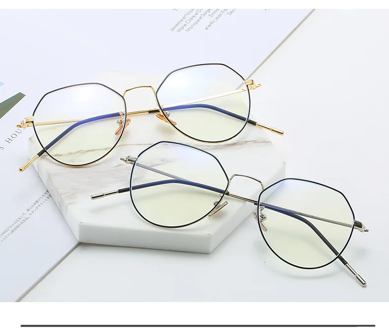 Новые металлические необычные очки Рамка корейская мода полигональные плоские зеркальные очки Близорукость Рамка