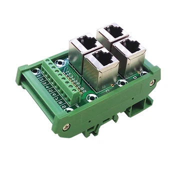 

DIN Rail Mount RJ45 Module,RJ45 8P8C Jack 4-Way Buss Breakout Board, Terminal Block, Connector.