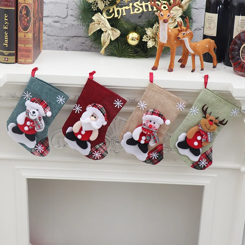 Рождественский мешок для конфет, украшения для рождественской елки, носки средней длины с Санта-Клаусом и снеговиком, подарки, рождественские носки, украшения