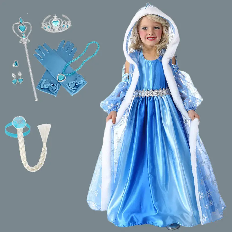 Детская одежда для маленьких девочек из 3 предметов длинное платье Эльзы для свадебной вечеринки платье-пачка принцессы Анны со снежинками и блестками Infantil Vestido Roupa - Цвет: E