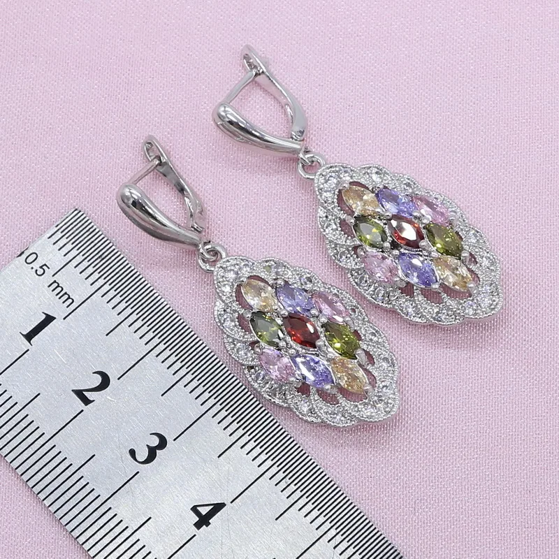 Женские 925 серебряные ювелирные наборы изысканные Разноцветные кристаллы Серьги Браслет Кулон ожерелье кольцо подарок для свадьбы дня рождения