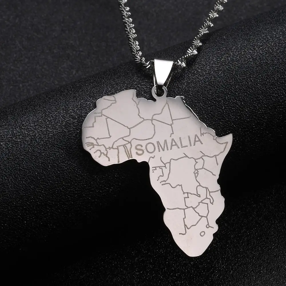 Нержавеющая сталь Мода Африка Карта с Somalia кулон ожерелья для женщин мужчин карты Африки Шарм ювелирные изделия