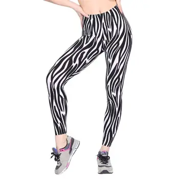 

Womens Mid Rise Milk Fiber Ankle Length Leggings Black White Zebra Stripes Stretchy Workout Sports Pencil Pants