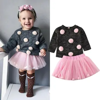

Autumn Baby Girl Clothes Sweater+Tulle Skirt Dress 2Pcs Kids Girls Winter Warm Outfit Clothing Set 6M-4T