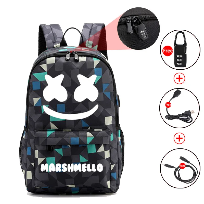 Светящийся DJ Marshmallow школьная сумка для подростка, студенческий рюкзак, может usb зарядка, Противоугонный рюкзак для ноутбука, рюкзак для мальчиков и девочек - Цвет: CG5284