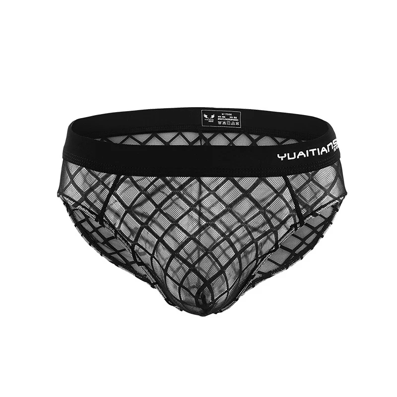

Men's briefs Underwear Low Waist Sexy Thongs Transparent Mesh underpants male Breathable Pure Color Intimates black