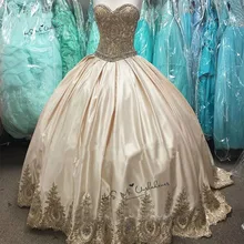 Шампанское Золото Дешевые Бальные платья Кружева кристаллы Vestidos de Debutante Para 15 anos размера плюс сладкий 16 платье Маскарад