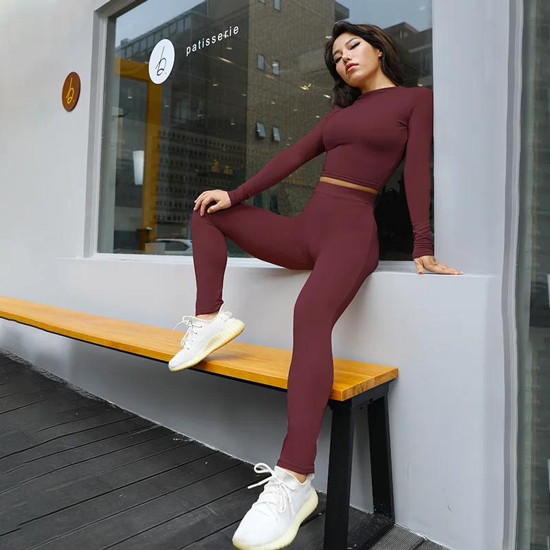 skirt suit set Winter Women Sport Fitness 2 Two Piece Set Outfits Long Sleeve Crop Tops Tshirt Leggings Pants Set Bodycon Tracksuits Women's plus size pant suits for weddings