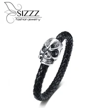 Европейская и американская волна Мужская уникальная, из нержавеющей стали кожаный браслет с черепом& Браслеты заводские магазины