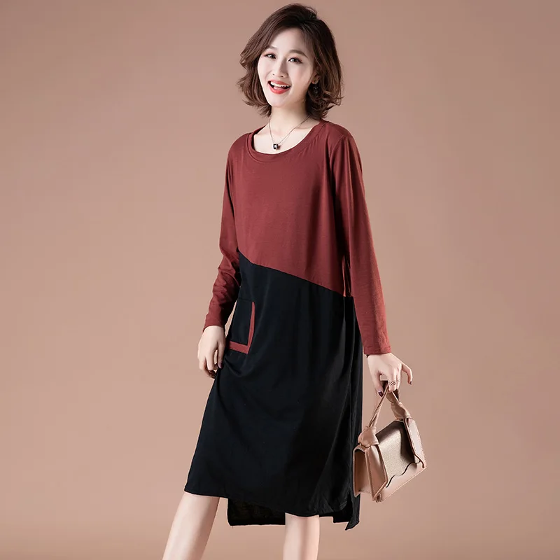 

Large size M-3XL 2019 Autumn new large size loose Korean version of the thin color matching casual long dress