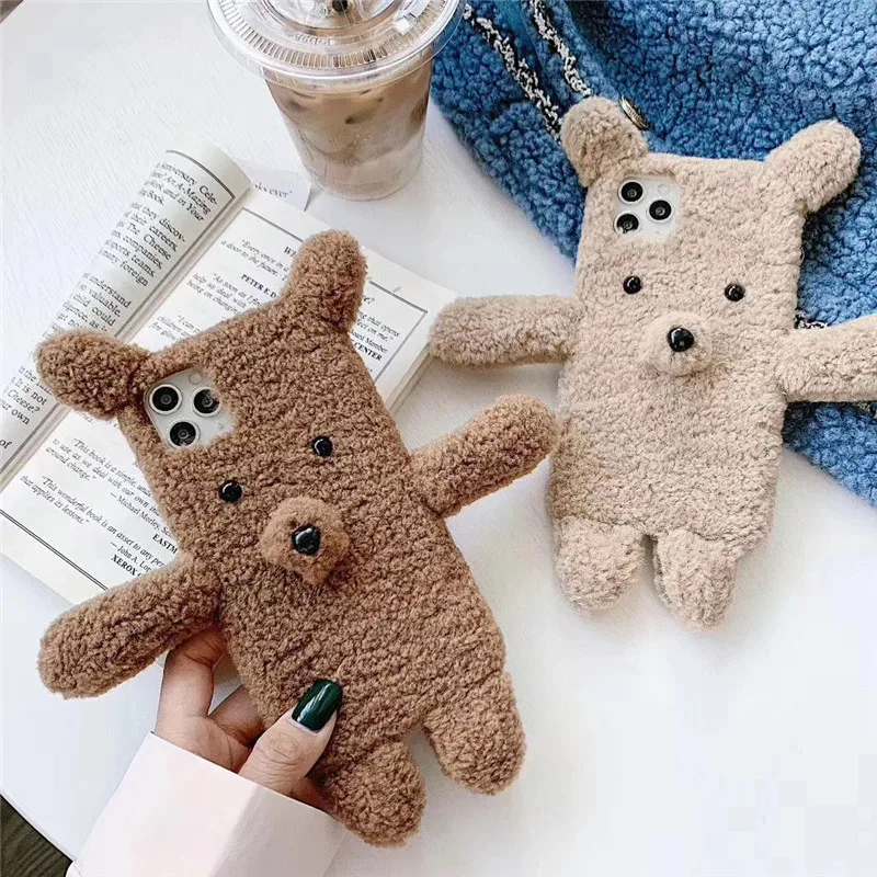 Cute Bear Furry Case for iPhone 11 pro max xs xr x Full Cover Winter Soft 7 8 plus 6 6s Funda | Мобильные телефоны и