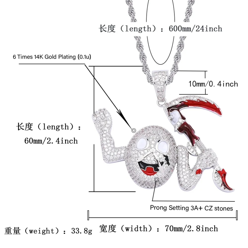 JINAO Cubic Zircon Iced Clocks Gold Fashion Little devil Pendant Necklace Hip Hop Jewelry Statement Necklaces For Man Women Gift