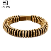 KALEN, хип-хоп браслет из нержавеющей стали со змеиным узором, мужской браслет 21 см, Золотой/Серебряный цвет, кабель, Проволочная цепь, браслет, байкер, мужские ювелирные изделия