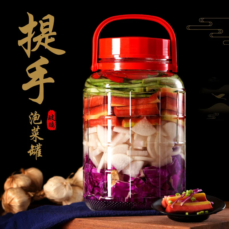 

Pickle Jar Household Glass Bottle Thick Mouth Large Sichuan Jar Large Size Transparent Airtight Food with Lid