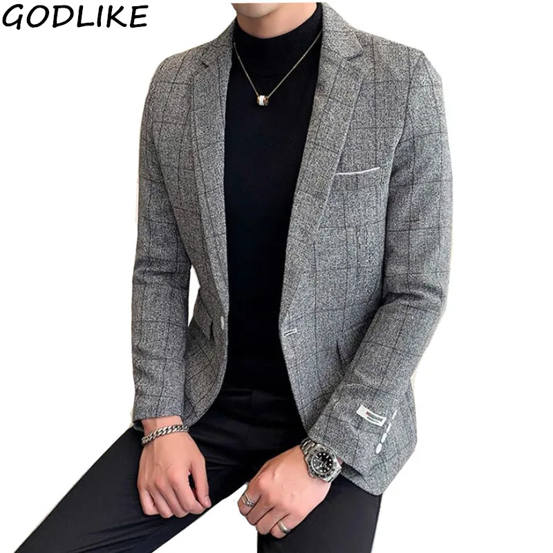 Мужской Блейзер приталенный дизайнерский корейский элегантный мужской блейзер