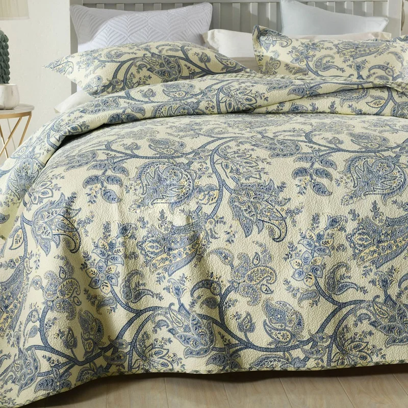 CHAUSUB Bedspread Cotton Quilt Set 3PCS American Printed Coverlets Bed Cover Pillowcase King Queen Size Quilts Summer Blanket