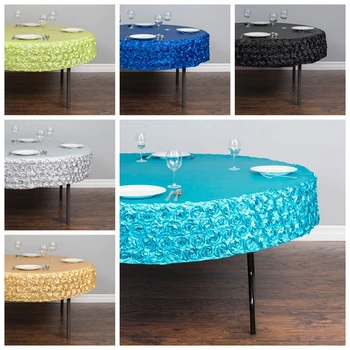 

Wholesale Price Round Satin Rosette Poly Tablecloth Wedding Table Cloth Cover Hotel Event Decoration
