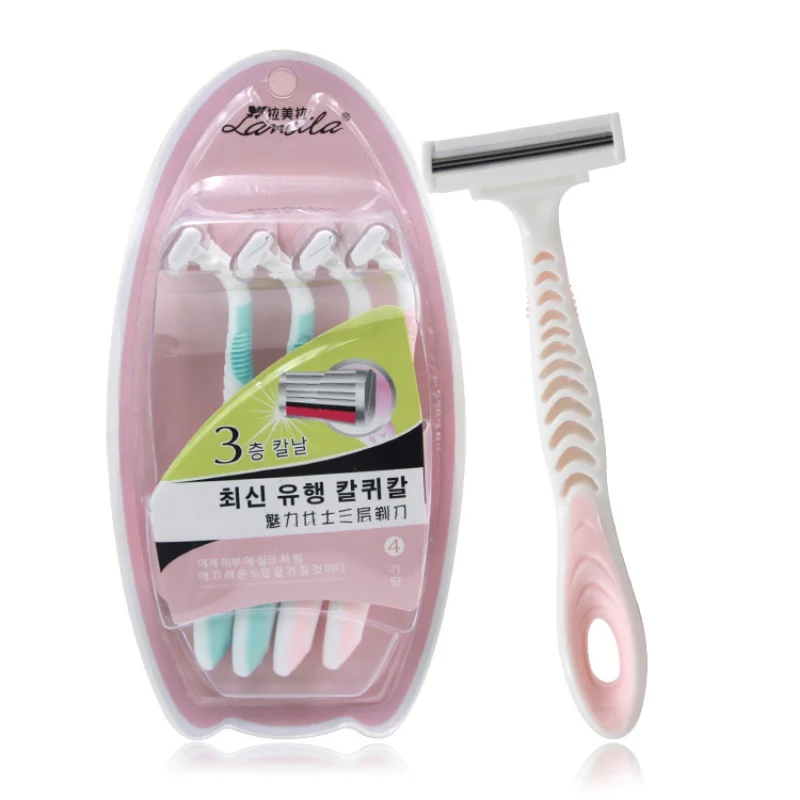 B Female 3 Layer-Blade Shaving Razor 4pcs Light And Safe For Underarm Leg Hair