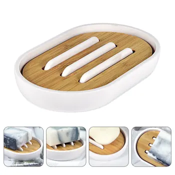 

1pc Bamboo Soap Dish Drying Soap Box Bathroom Bamboo Container (Random Color)