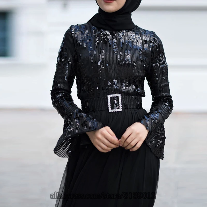 Sequin abaya Дубай мусульманское платье хиджаб вечернее платье-кафтан турецкие платья халат ислам одежда Kleding Абая для женщин