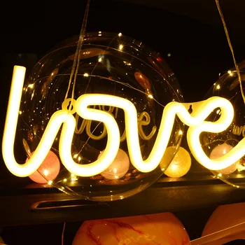 

LED Atmosphere Light Neon Sign LOVE Wedding Decor Pink for House Rooms Bedroom Car Decoration LED Strip Props Light Battery