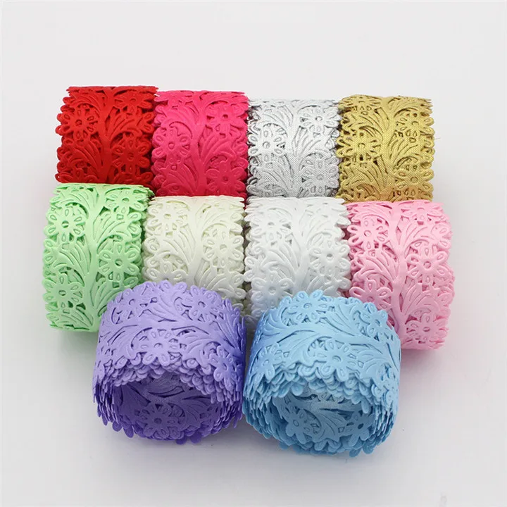 1  5Yard 35mm Flower Vine Ultrasonic Embossing Ribbons DIY Headwear Wedding Gift Wrapping Clothing Accessories Lace Satin Ribbon