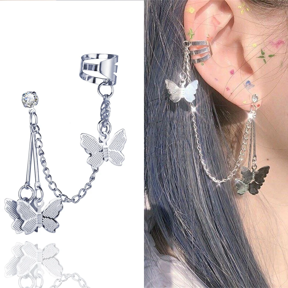 

2020 Fashion Butterfly Clip Earrings Ear hook Stainless Steel Ear Clips Ear Clips Pendant Butterfly Earrings Women Girls Jewelry