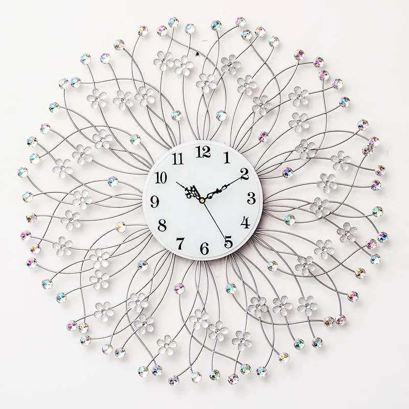

Luxury Large Metal Wall Clock Modern Design Nordic Crystal 3D Decoration Hanging Watch Big Iron Art Wall Clocks Home Decor 69 cm