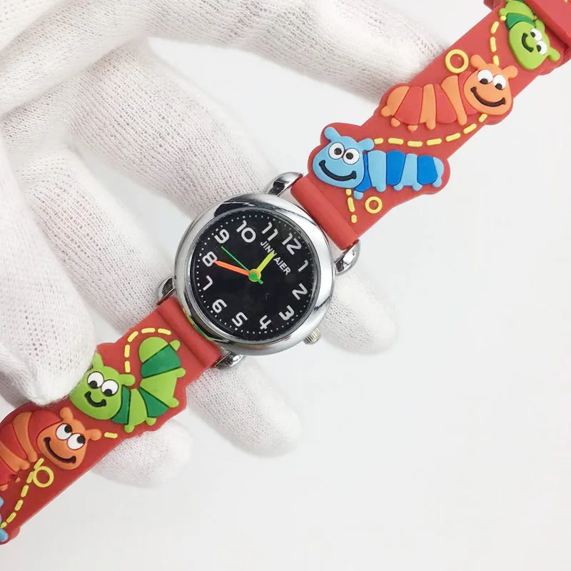 Милые аналоговые кварцевые часы с 3D рисунком животных для девочки, мальчики, дети, Детские Модные наручные часы, силиконовые женские часы montre - Цвет: style 3 red