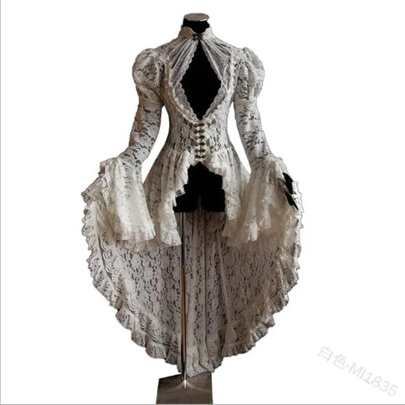 Женская кружевная бейка-ап, высокое низкое пальто, черный Стимпанк Викторианский стиль, стильная куртка в готическом стиле, средневековое благородное вечернее платье S-5XL