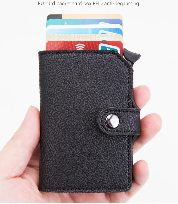 BISI GORO Bank Card Case RFID Blocking ID Credit Card Holder Protection Men Wallet Leather Metal Aluminum Business Card Wallet