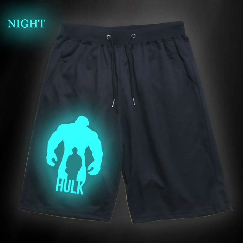 Мужские, женские, для мальчиков, для девочек, спортивные короткие штаны, летние, Халк, повседневные, дышащие штаны, Брюс, баннер, светящийся принт, хлопковые спортивные штаны