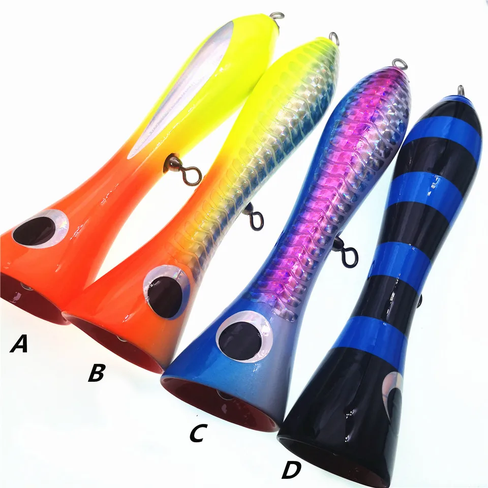 

SWOLFY 4PCS Topwater Wooden Stickbait GT Surface Trolling Lure 115G/200mm Deep Sea popper Boat Fishing Artificial Bait Ocean