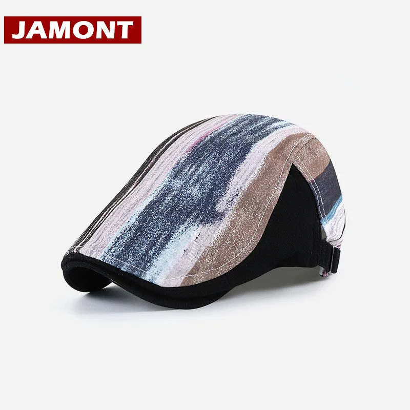 JAMONT-브랜드 패션 베레모 모자, 남성 및 여성용 모자, 컬러 스트라이프..
