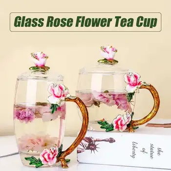 

8 Types Enamel Color Coffee /Tea Cup Glass Chinese Tea Cup Coffee Mugs Created Heat-Resistant Glass Cups Set with Stainless