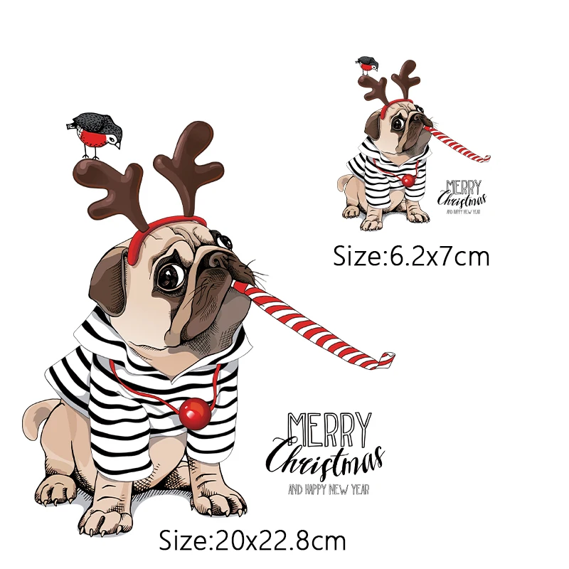 NEW Christmas Dog Patches Iron on DIY Heat Transfer Vinyl Stripes on Kids Hooded Clothes Patch Decoration DIY Applique