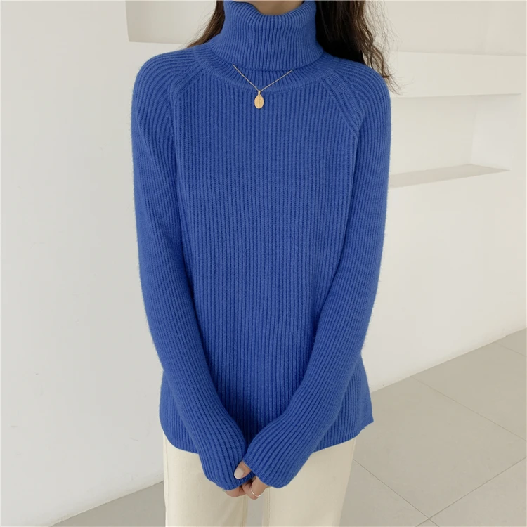 Зимняя водолазка для девочек, вязаные мягкие теплые свитера, пуловеры, женские вязаные уличные топы с длинными рукавами, женские свитера - Цвет: Blue