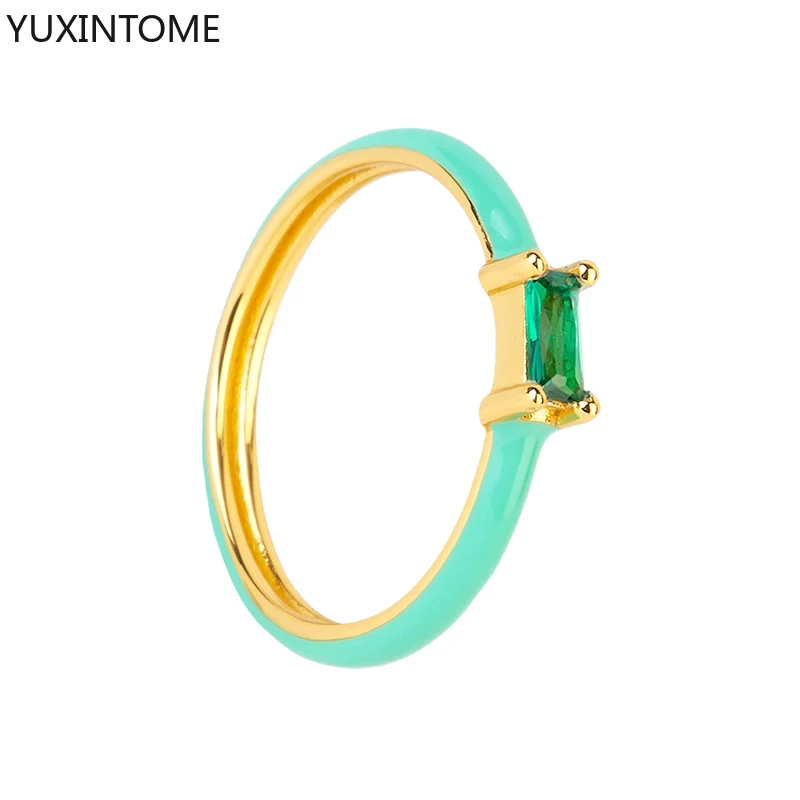 1PC Candy Neon Color Enamel Rings for Women 4 Claws Design Dripping Oil With Shiny Cubic Zirconia Wedding Engagement Rings