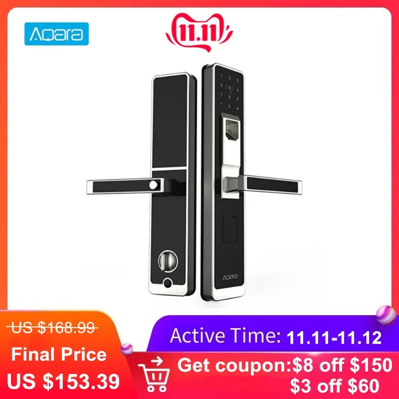 

Aqara Smart Door Touch Lock ZigBee Connection WiFi Fingerprint Password Unlock For Home Security Anti-Peeping Design