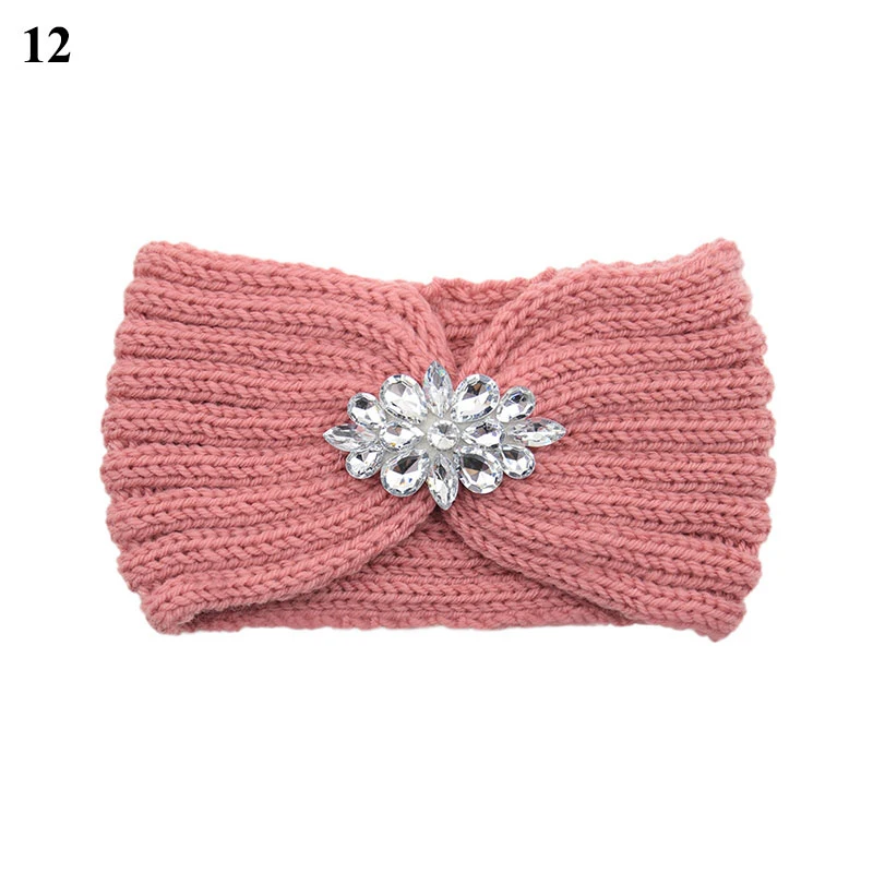 Winter Wide Knitted Headband Women New Clear Crystal Flower Twist Crochet Hair Band Head Wrap Rhinestone Ear Warmer Accessories headbands for women Hair Accessories