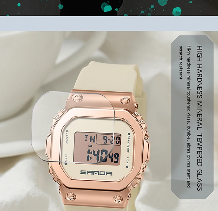 SANDA Brand 9006 Wristwatch Woman Metal Square Shape Couple Watch 5ATM Waterproof Electronic Digital Watches Ladies Clock Male