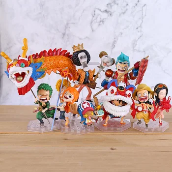 

Anime One Piece Luffy Chinese New Year Lion Custome Zoro Sanji Nami dragon Robin Usopp Chopper lion dance Cute Figure Model Toys