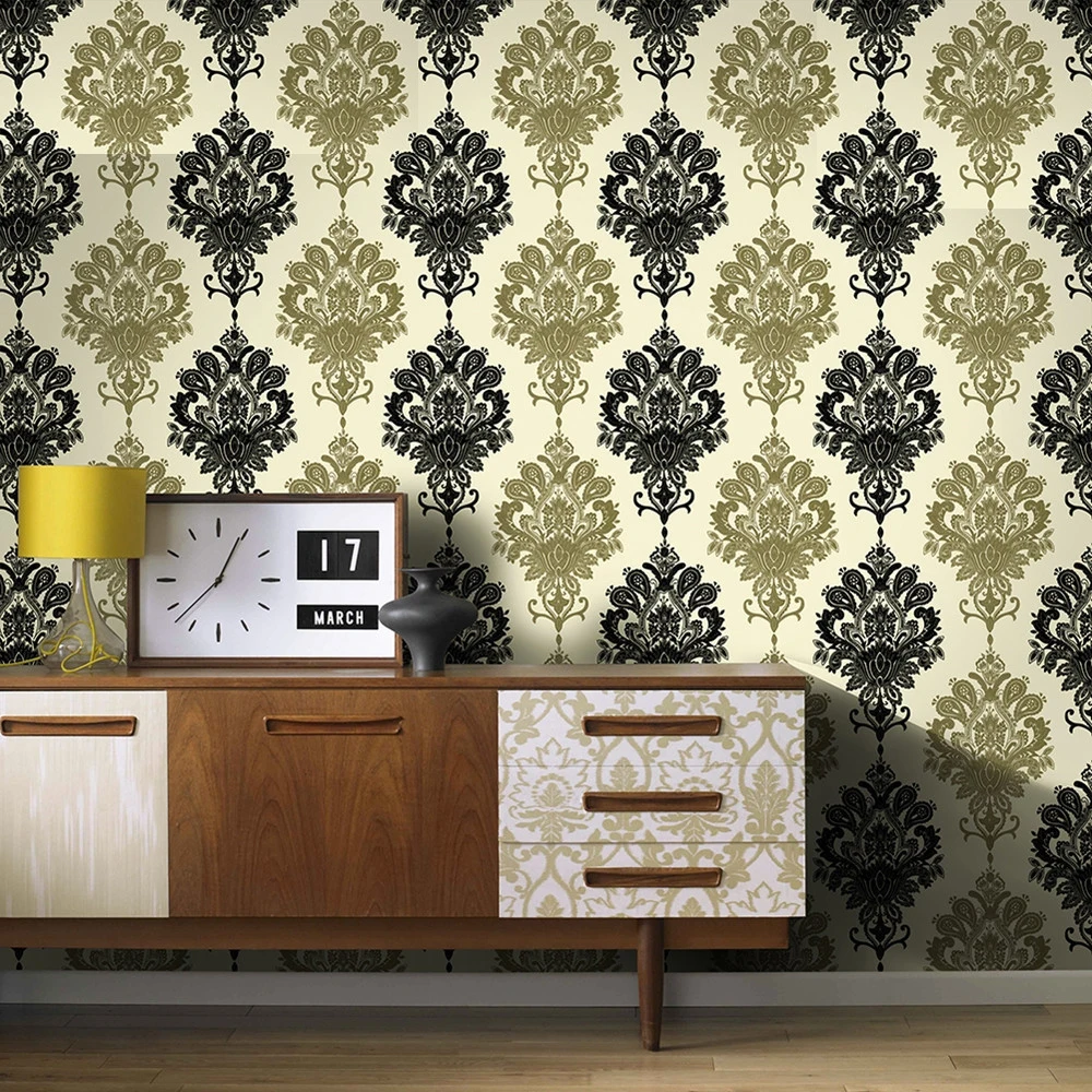 

Self Adhesive Damascus Wallpaper European Peel and Stick Damask Floral Wallpaper for Bedroom Living Room Wall Decor Waterproof