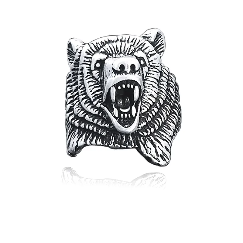 Antique Silver Модное винтажное кольцо в виде Викинга, ревущего медведя гризли, мужское кольцо в ретро стиле, Крутое большое животное, полярный медведь, кольца для женщин, подарки, Anillos - Цвет основного камня: Antique Silver
