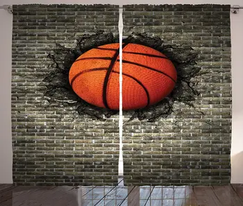 

Sports Curtains Basketball Embedded in a Brick Wall Power Training Destruction Concept Art Living Room Bedroom Window Drapes