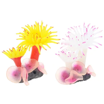 

2Pcs Simulation Plant Decoration Silicone Coral Sea Anemone Ornament for Aquarium Fish Tank Decor (Yellow White)
