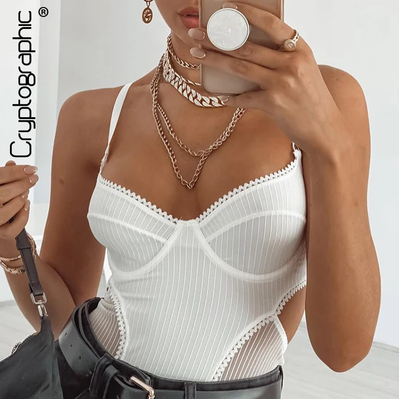 Cryptographic 2020 Summer White Cut-Out Women Bodysuits Party Club Women Tops Sexy Backless Straps Sleeveless Bodysuit Bodycon Cryptographic 2020 Summer White Cut-Out Women Bodysuits Party Club Women Tops Sexy Backless Straps Sleeveless Bodysuit Bodycon